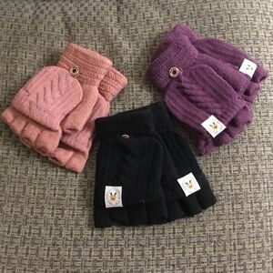 Knitted Fingerless Convertible Mittens Gloves